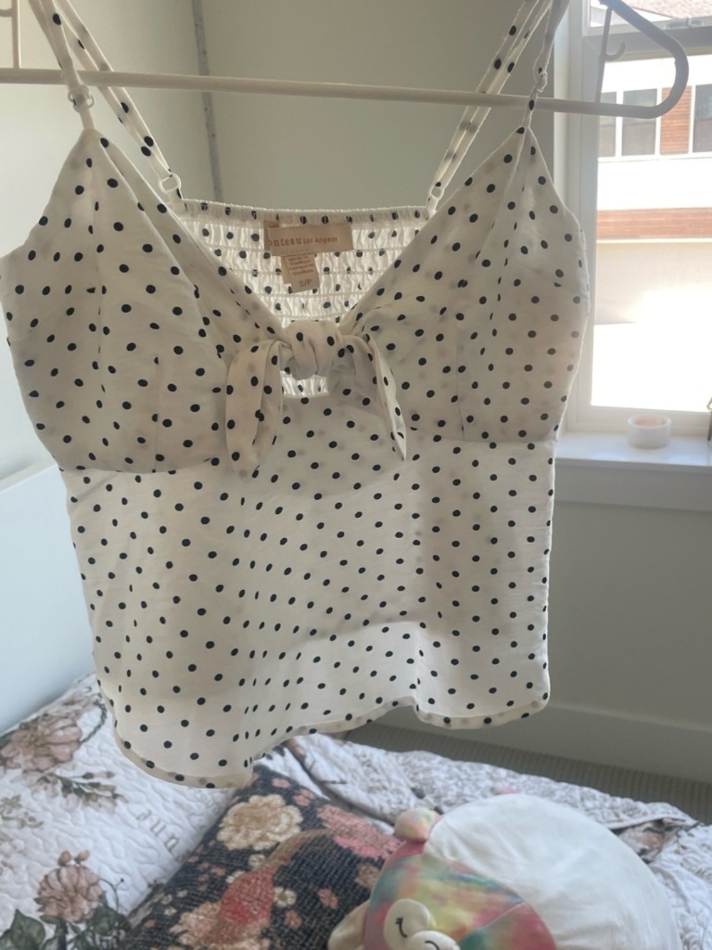 White Polka Dot Tie-Front TANK TOP